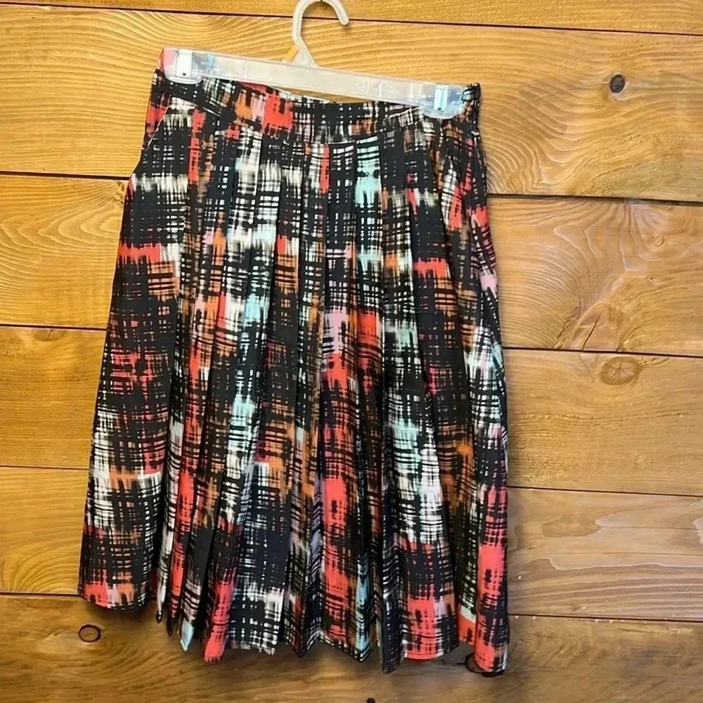 Womens Anthropologie Fynn and Rose Midi skirt abstract print pleated pockets‎ 2